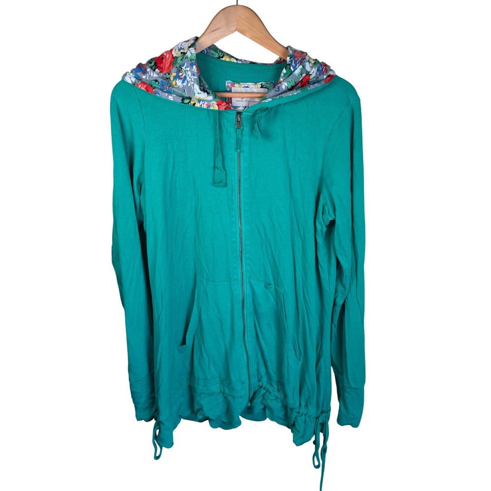Evy's Tree Zip Up Luxury Hoodie Women 1X Green Floral Lined Hood Thumbholes Boho